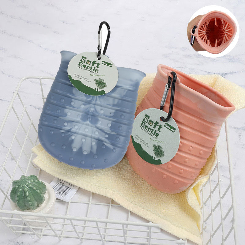PawClean 2-in-1 silicone pet paw washer cup with carabiner clip