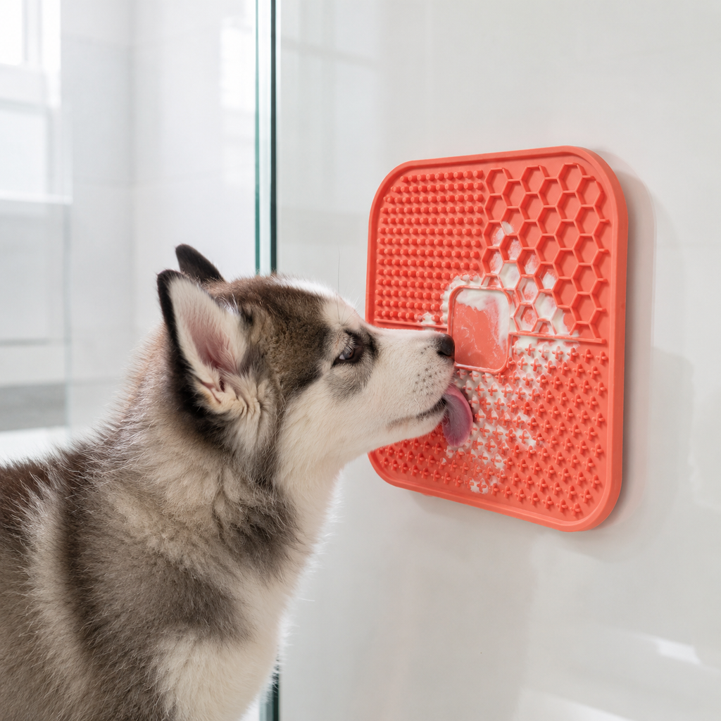 Pet using CalmLick suction lick mat