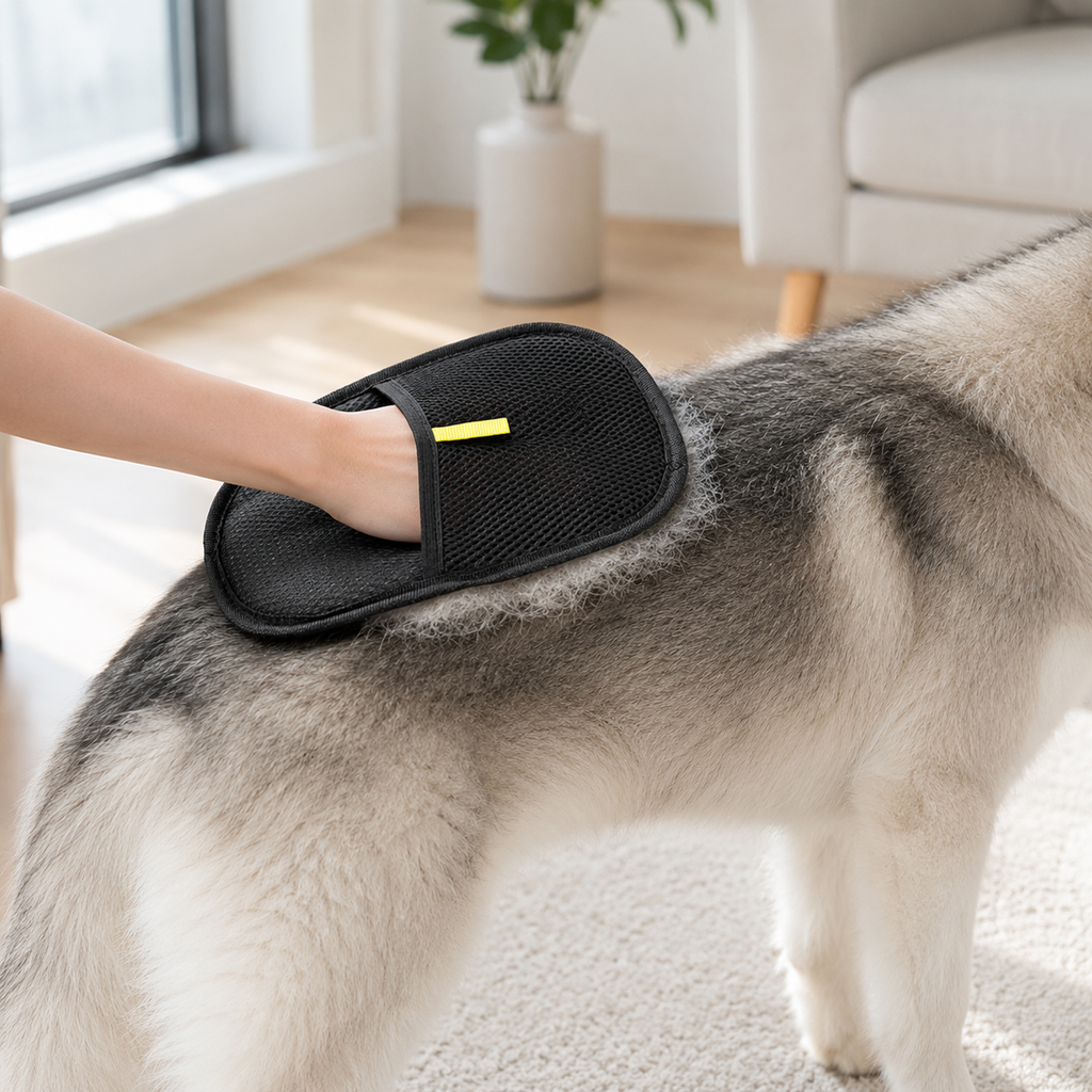Petting Glove grooming mitt removing loose fur