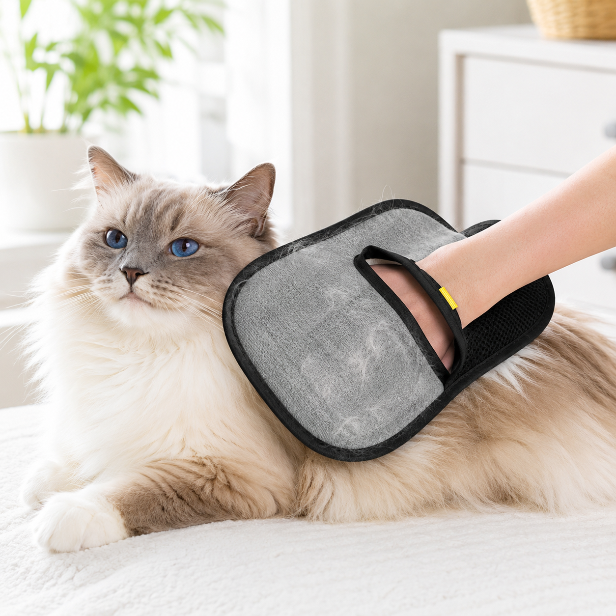 Petting Glove grooming mitt removing loose fur