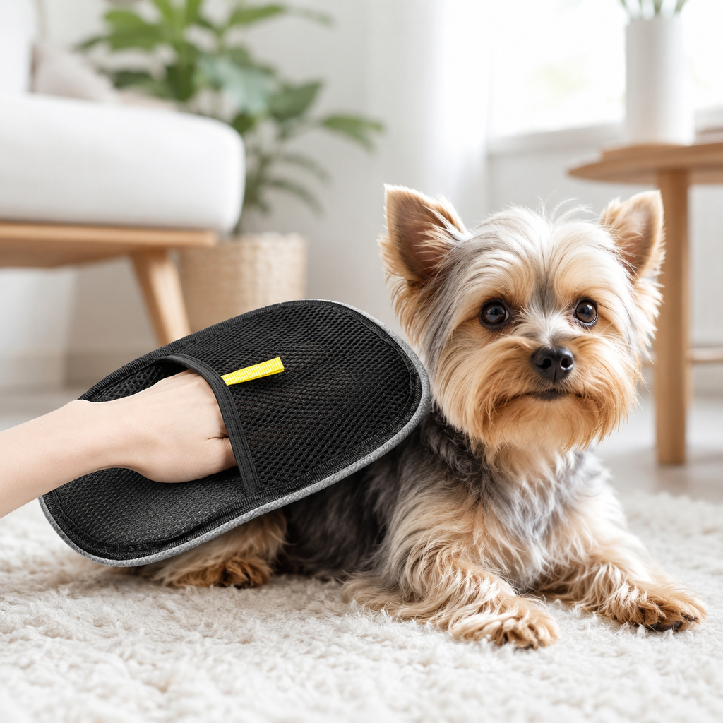 Petting Glove grooming mitt removing loose fur
